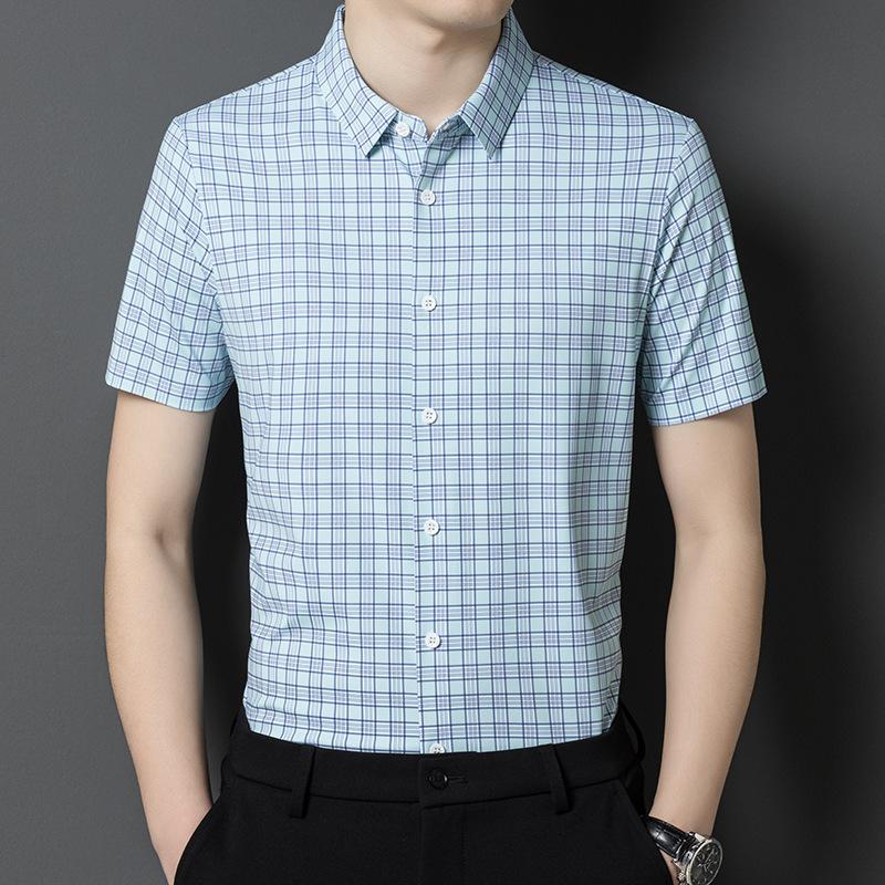 Men's Middle-aged Short-sleeved Shirt Summer New Iron-free Shirt Casual Half-sleeved Men's Tops Men's Clothing