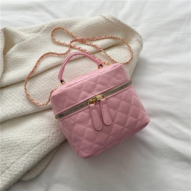

Мини ромбовидная цепочка маленькая сумка женская новая модная сумка-мессенджер портативная сумка на плечо сумка-ведро Small розовый