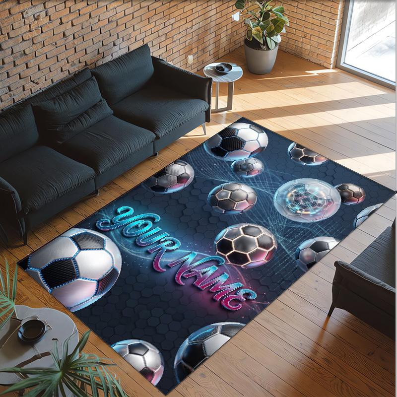 Soccer Theme Crystal Velvet Rug Personalized Custom Name Text Soft Floor Mat Home Decor