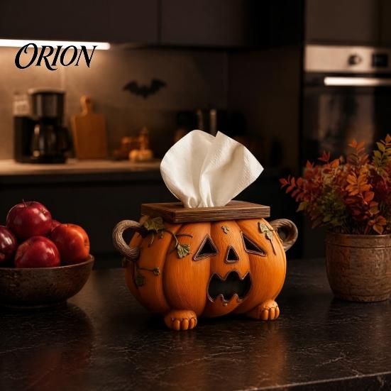 Kantoor Bureau Organizer Halloween Pompoen Tissuebox, Decoratieve Gezichtsdoekjes Dispenser van Hars, Seizoensgebonden Keukenblad Accessoire Creatieve Papieren Handdoekhouder