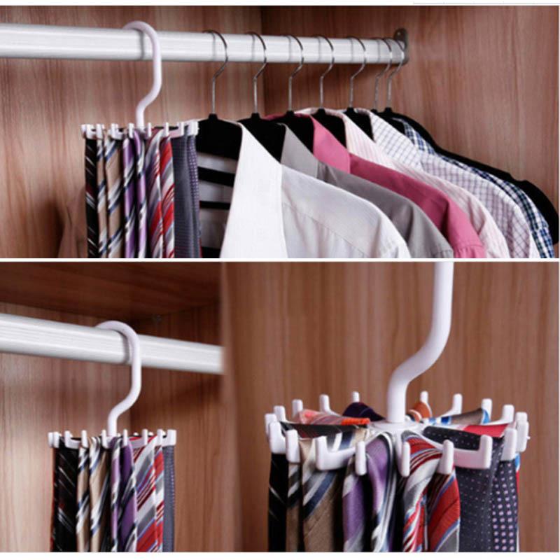 20 Hook Neck Ties Scarf Organizer 360 Degree Rotating Tie Rack Frame Tie Hanger Holders