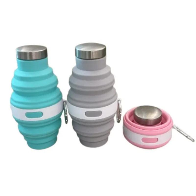 Reusable 475ml Collapsible Water Bottles Retractable Silicone Hiking Cups Portable with Carabiner Folding Drink Cups Coffee