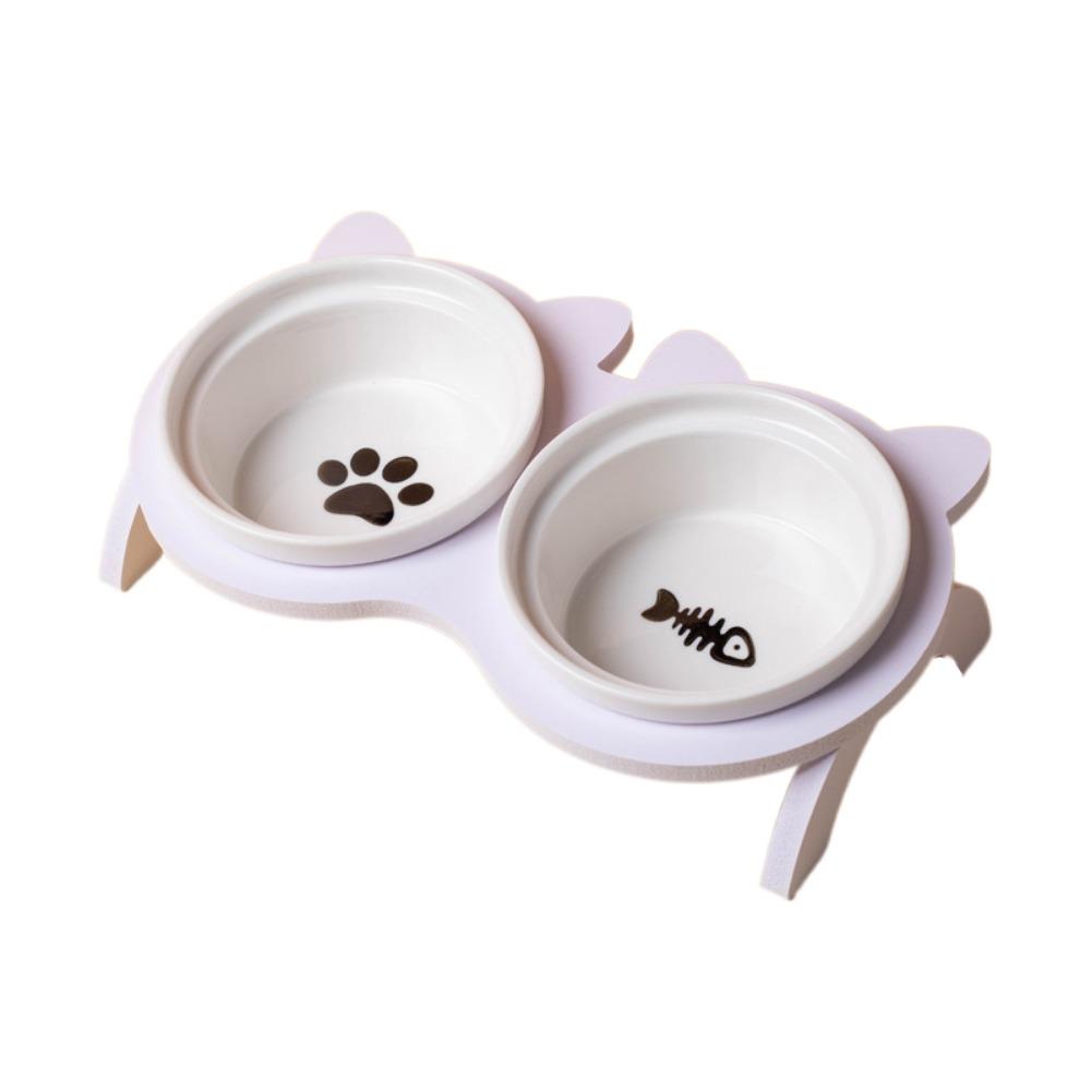 Cervical Protection Ceramic Cat Bowl with Stand Double Bowl Cat Feeding Dish  Water