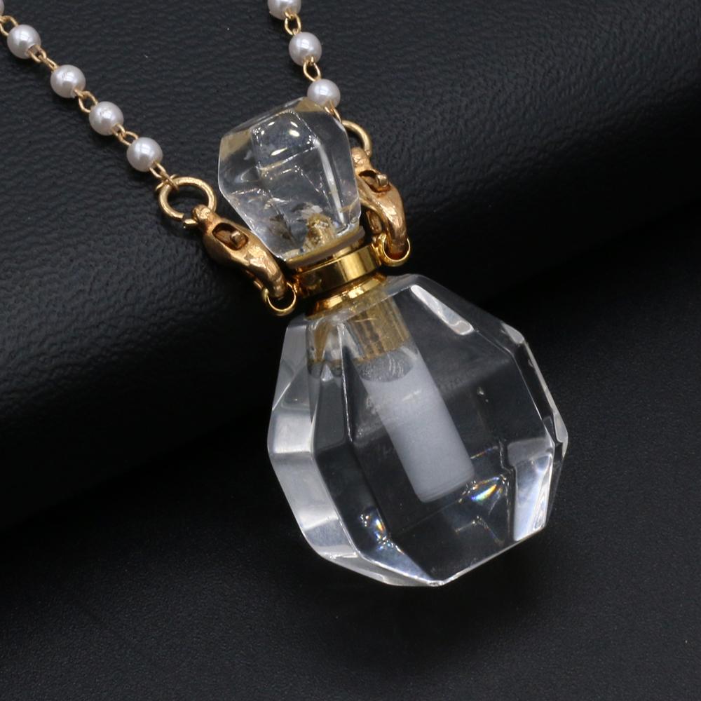 1 bucă piatră naturală de modă cuarț transparent sticla de parfum pandantiv perle coliere cu lanț pentru femei articole de bijuterii de nuntă