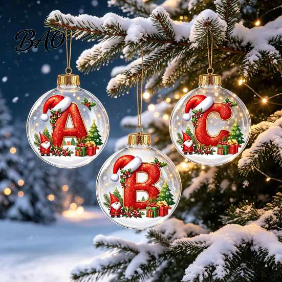 Festive Party Decor Accessories 26?Letter Acrylic Christmas Ball Ornament, 3D Crystal Style Alphabet Tree Ornaments Set Hanging Pendant, Xmas