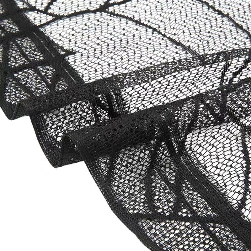 Spooky Black Lace Spiders Webs Mantel Scarf with Bat Lace Oven Cloth for Halloween Party Decoration