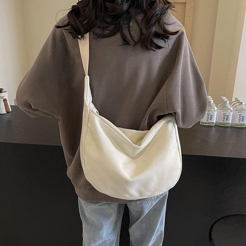 New Canvas Tote Bag Large Capacity Bag Trendy Simple Dumpling Bag Fashionable Shoulder Messenger Bag