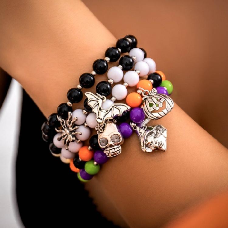 5Pieces Gothic Bracelets Halloween Beaded Handchain Pumpkin Pendant Bracelets