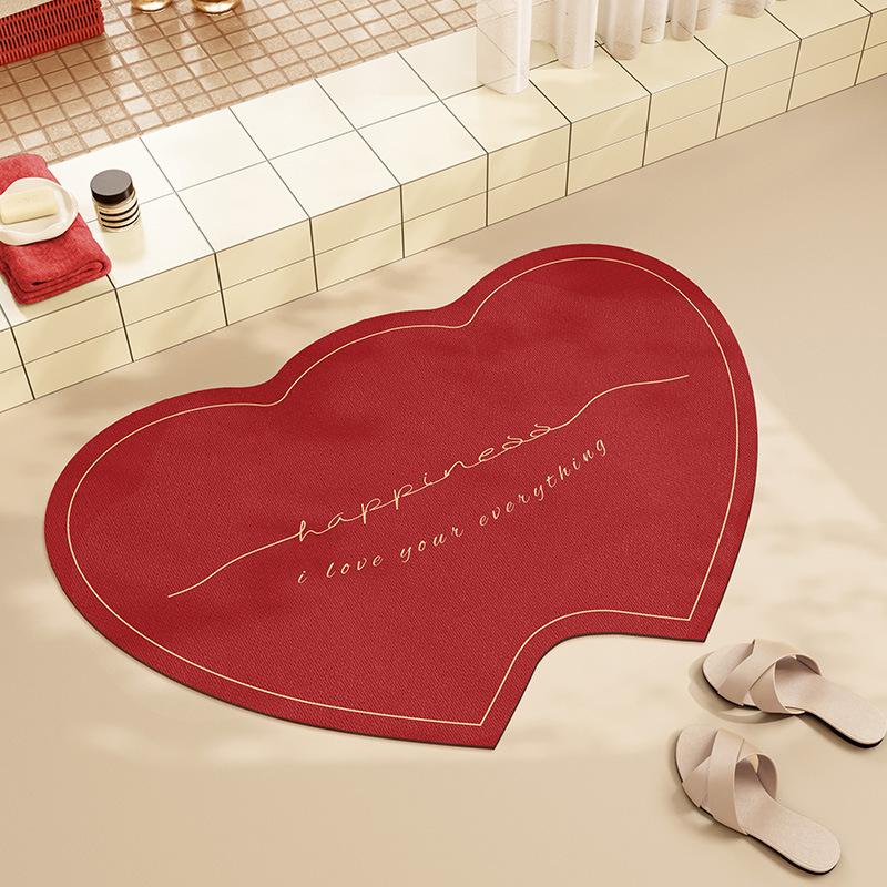 

Противоскользящий коврик для ванной в форме сердца для ванной комнаты, специальный противоскользящий коврик для пола из красной диатомовой грязи, водопоглощающий коврик против падений 40*60cm