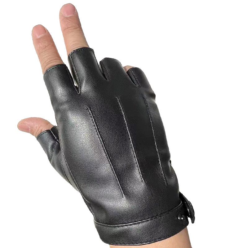 Men's Punk Rivet Fingerless Faux Leather Gloves for Cycling & Street Dance