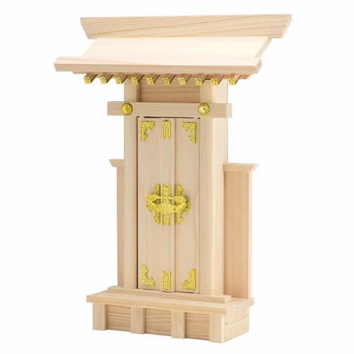 Buddhist Altar Shop Takita Shoten's Shinto Shrine (Omiya) with Sleeves (35cm High X 27cm Wide) - A Cypress Shrine for Enshrining Sacred Talismans. [Ce