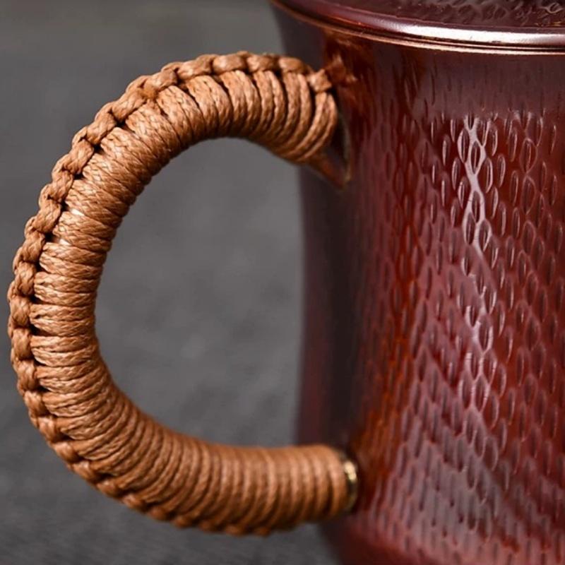 Pure Copper Moscow Mule Coffee Mug Engraved Exquisite Luxury Vintage Durable Coppery Beer 300ml Tumbler Weave Handle Tea Cup