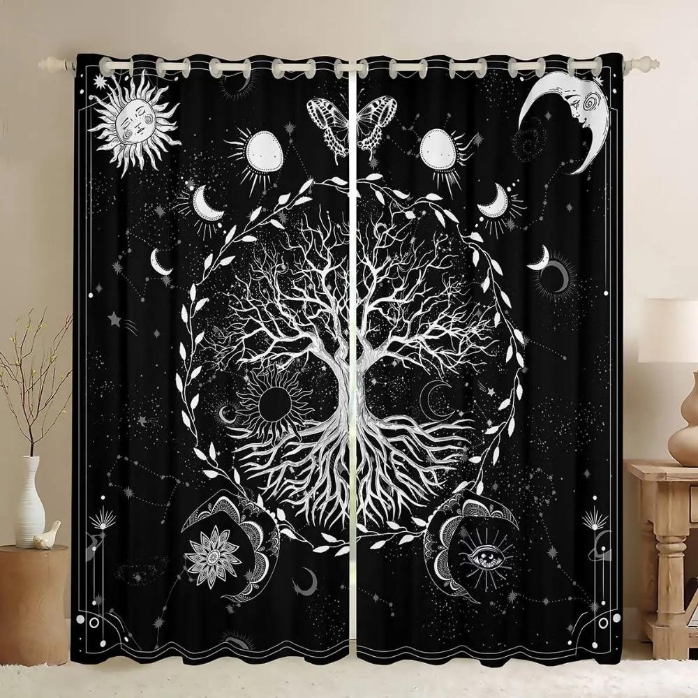 2Panel Retro Sun Moon Curtain Constellation Darkening Window Curtain Gothic Boho Mandala Drapes For Living Room Bedroom Window