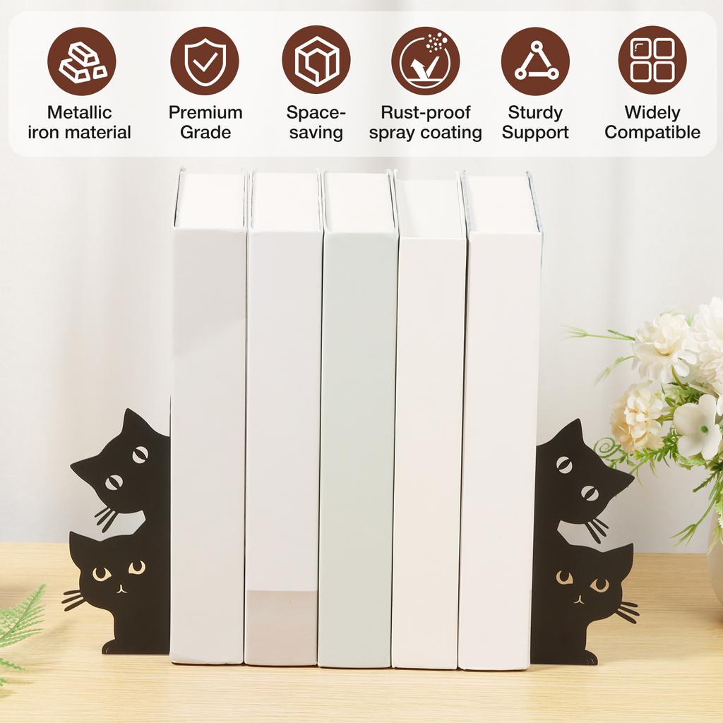 Peeping Cat Bookend for Shelf Decorative Metal Book End Book Stopper for Office Home Versatile Stable Base Bookshelf Bookends