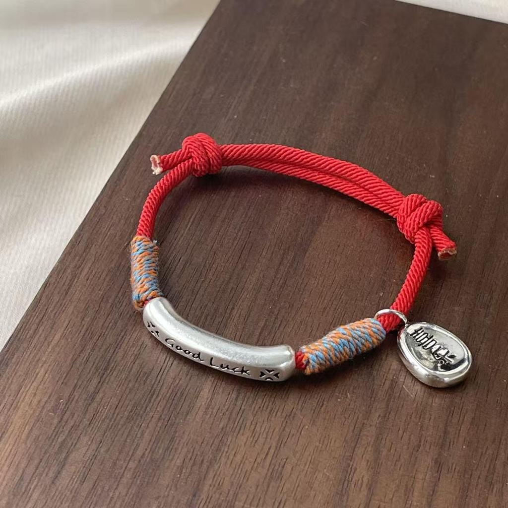 Douyin Style Thick Silver Copper Anti-Allergic Good Luck Bangle - "May All Your Wishes Come True"