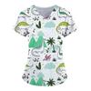 Women's T-shirts V-Neck Working Uniform for Women Cute Dinosaur 3D Print Tops Cute Animal Nurse Uniform Blouse Pocket Workwear