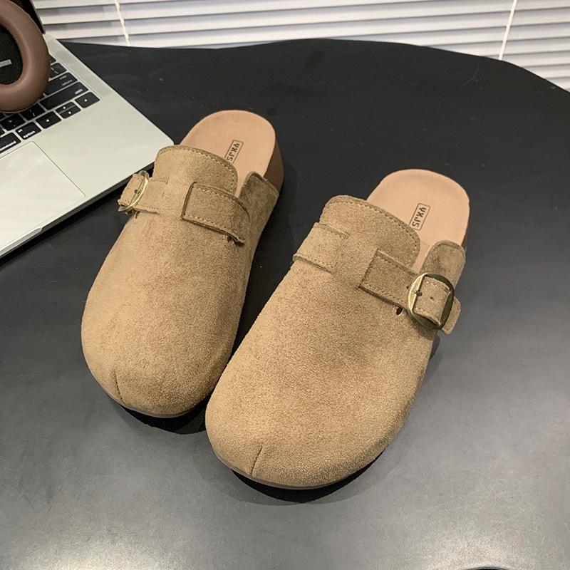 French Retro Soft-soled Bag Head Half Slippers for Women's Outer Wear 2025 Autumn New One-pedal Thick-soled Boken Half Slippers