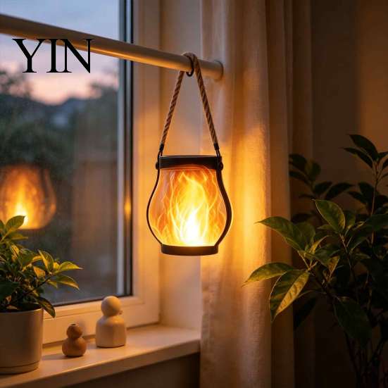 Decorative Tree Hanging Lights Flickering Flame Garden Lamp, Solar Yard Light, Outdoor Waterproof Lanterns Lantern with Auto On/Off Function for Patio