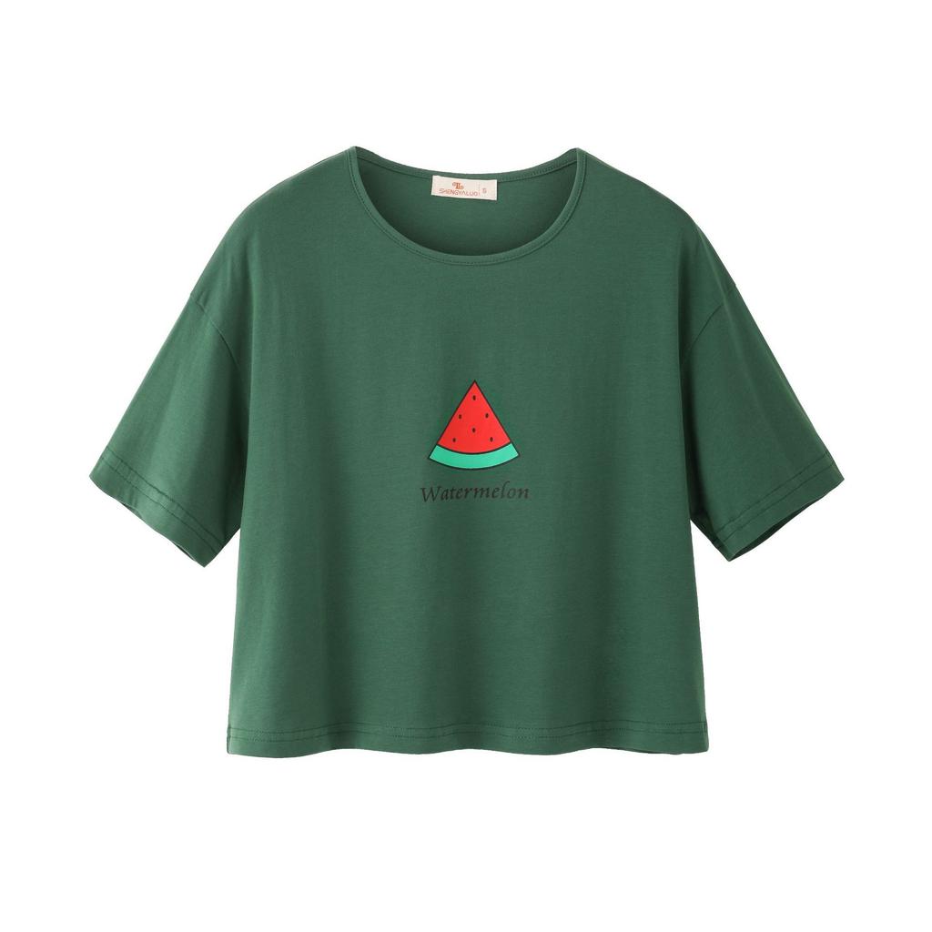 Spring New Short-sleeved Ins Korean Version T-shirt Girls Round Neck Casual Printed Tops Fashionable and Cute Women's Clothing