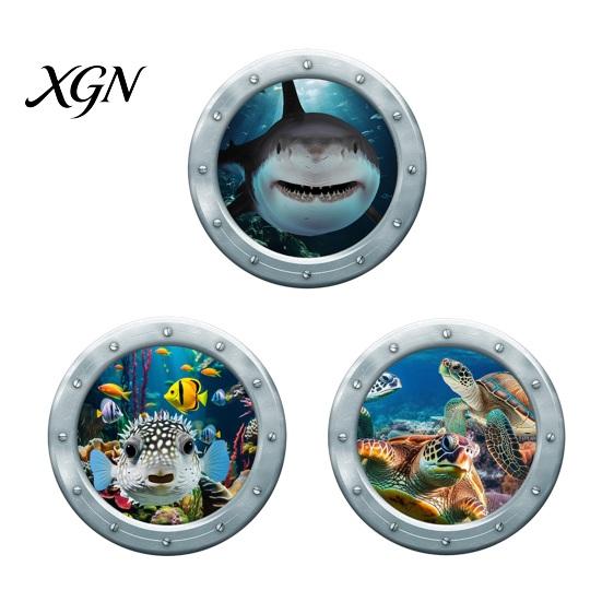 Bathroom Wall Decor for Kids 3Pcs Underwater World Sticker, Ocean Animals Decals, Peel And Stick Vinyl Fantasy Bubble Accents Stickers, 3D