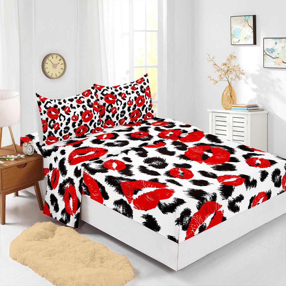 

Four-Piece Mattress Sheet Digital Printing Mattress Protective Cover Bedding Red Lip (90cm * 190cm * 40cm) Pillowcase * 1