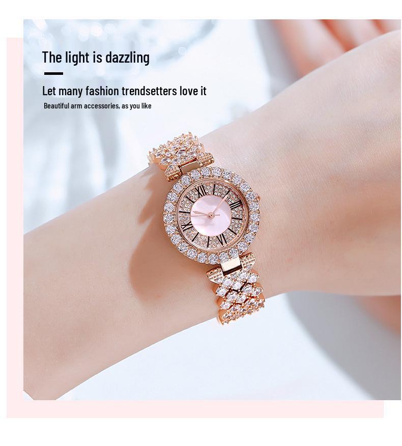 Diamond-Studded Minimalist Quartz Bracelet Watch with Pearl - Elegant and Luxurious Fashion Gift