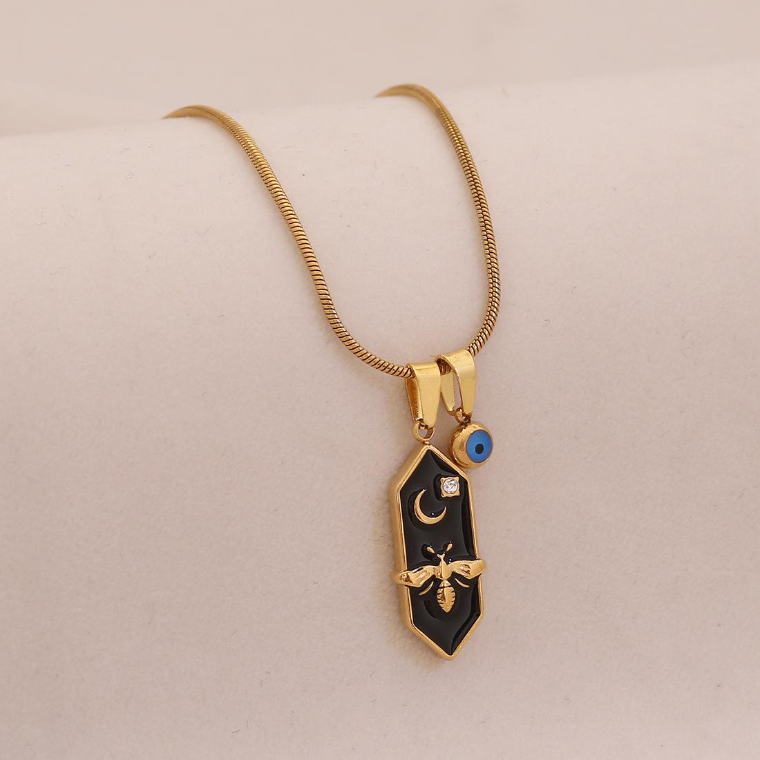 Euro-American French style light luxury hexagonal bee necklace star moon tarot pendant чёрный