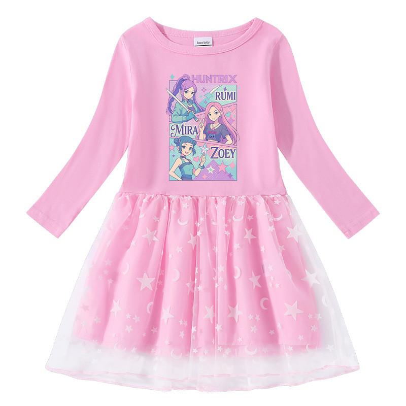 Girls Kpop Mira Zoey Rumi Hunters Printed Princess Lovely Mesh Dress