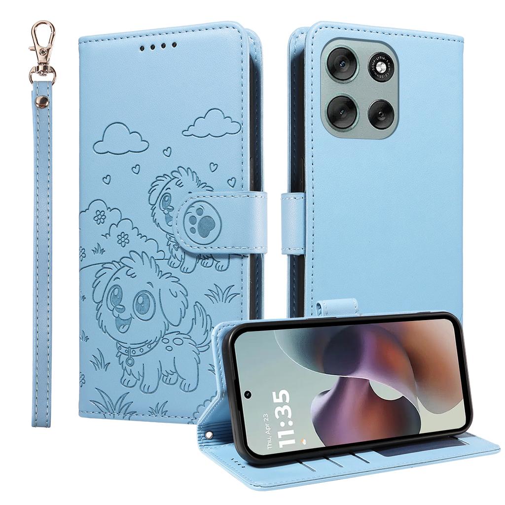 For Motorola Moto G66j 5G/Motorola Moto G66y 5G/Motorola Moto G56 5G Case RFID Blocking Imprinted Dog Pattern PU Leather Phone Cover with Wrist Strap