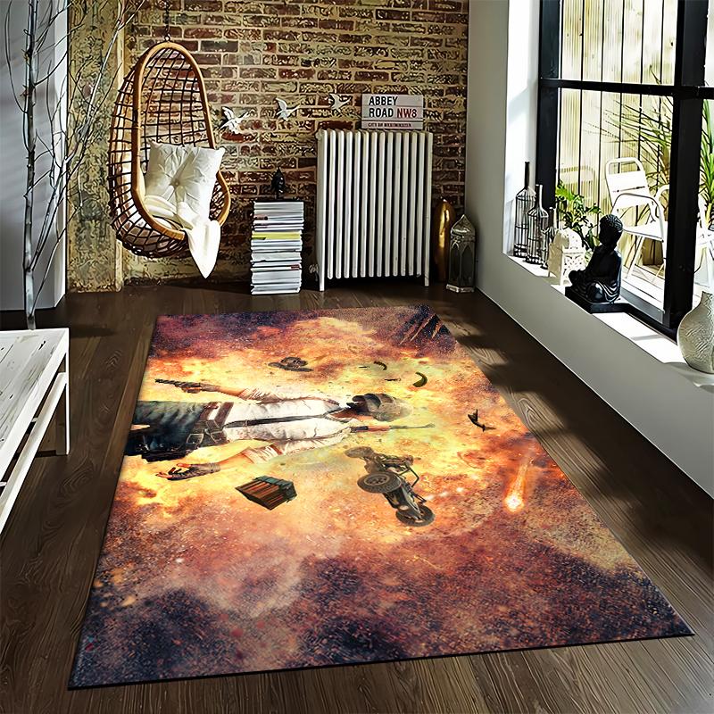 Explosive Game Scene Rug with Stylish Gamer In Action Suitable for Use As an Anti-slip Game Mat for Living Room and Bedroom Sofas