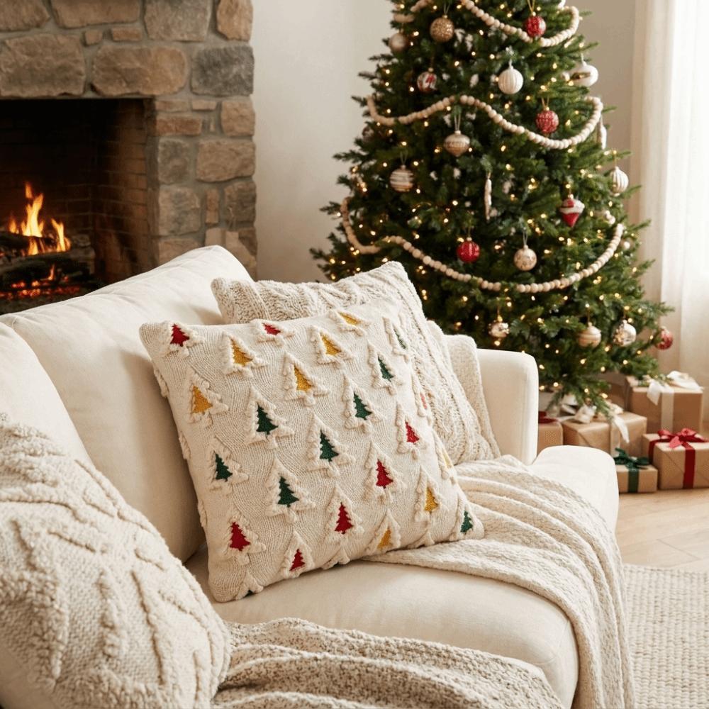 Plush Christmas Tree Throw Pillow Covers Embroidered Pillow Case Cute Cushion Covers Bedroom