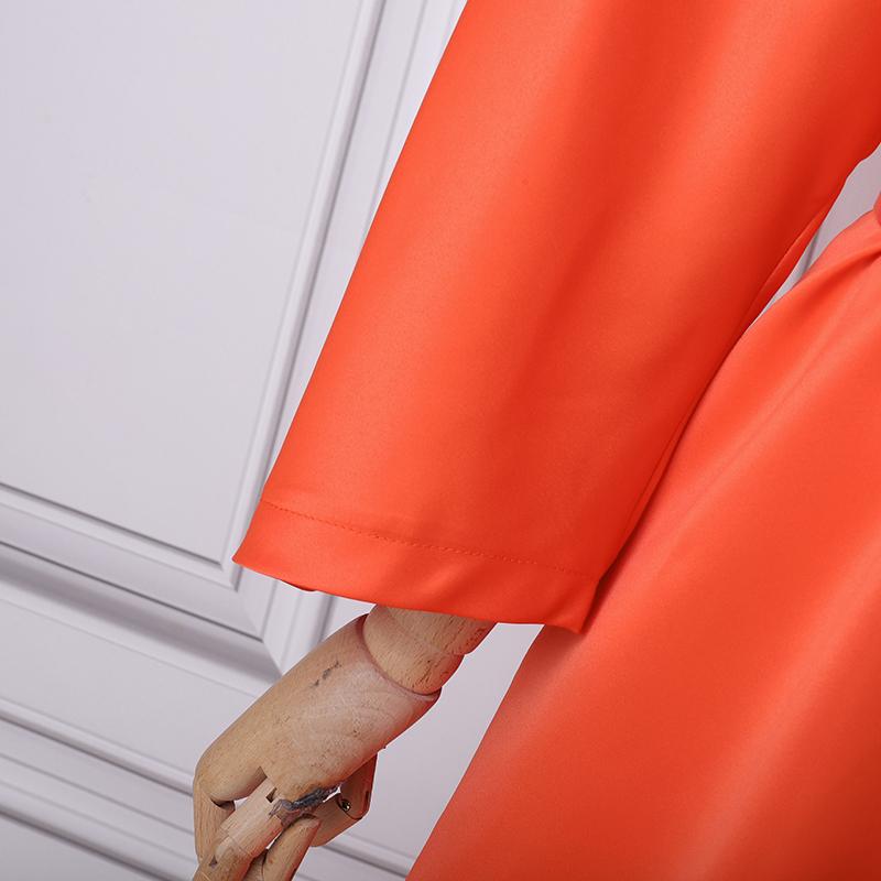 Oversized Women Stand Neck 3/4 Sleeve Bow Knot Belt Party Swing Dresses Nonelastic