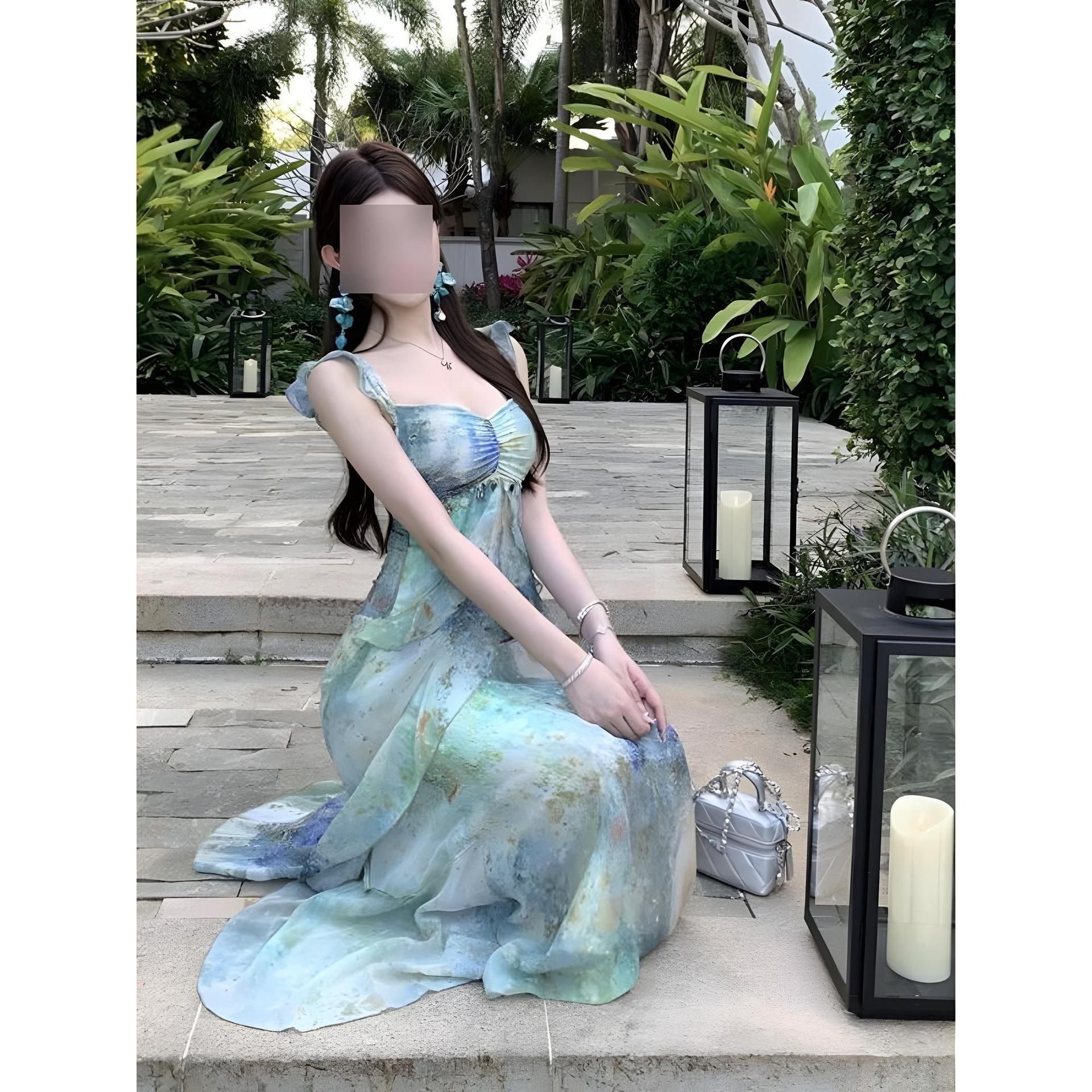 

Сяофэй рукав приморский отпуск темперамент талия фея длинное платье цветочный сарафан детский повседневный летний новый XL- (recommended 110-60kg)