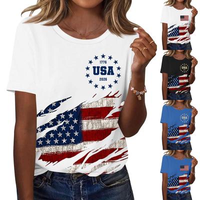 Dámské módní ležérní tričko s krátkým rukávem a potiskem, s kulatým výstřihem