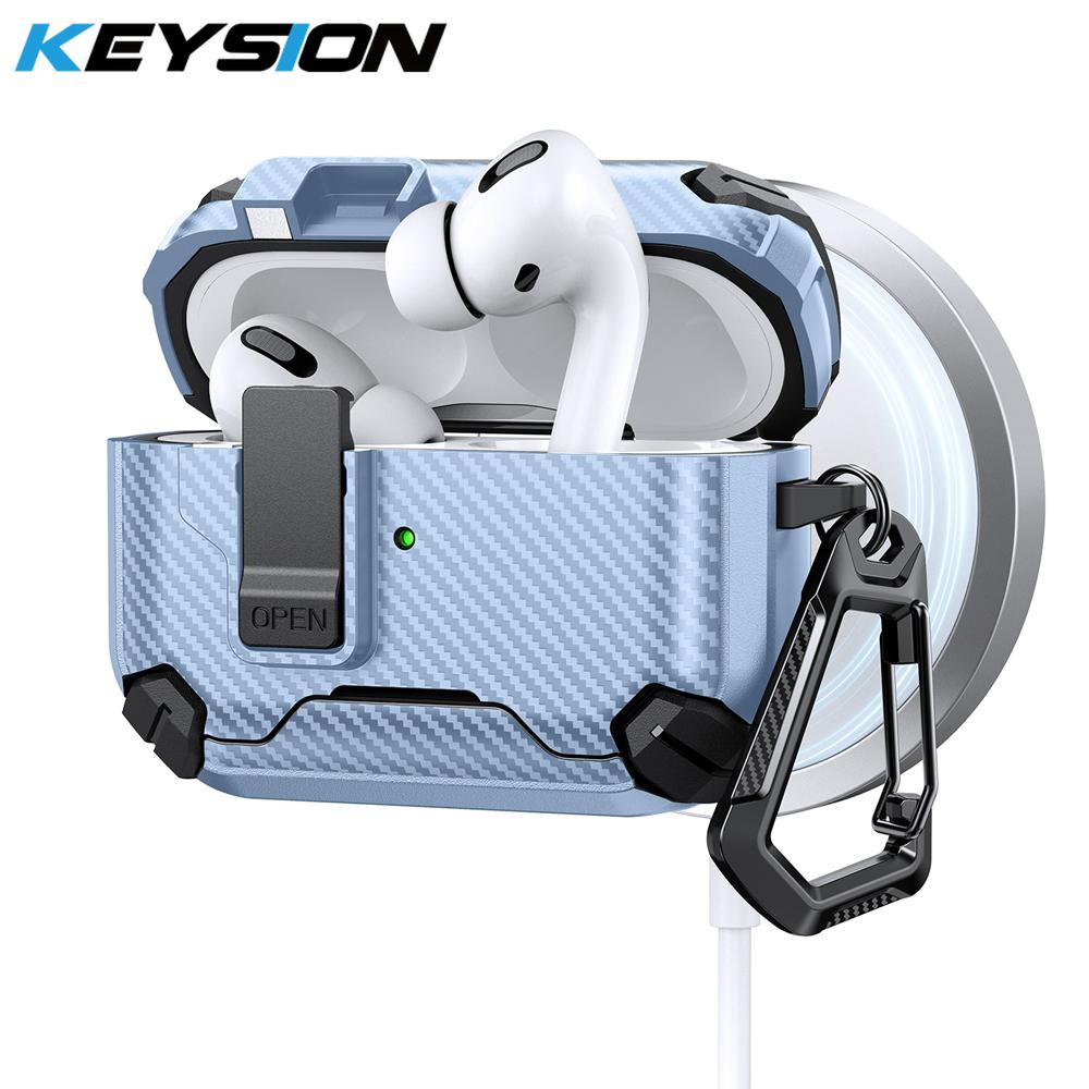 KEYSION Magnetic Automatic Switch Earphone Case for Airpods Pro 3 Pro 2 Shockproof Phone Stand Hook Headphone Cover for AirPods 4