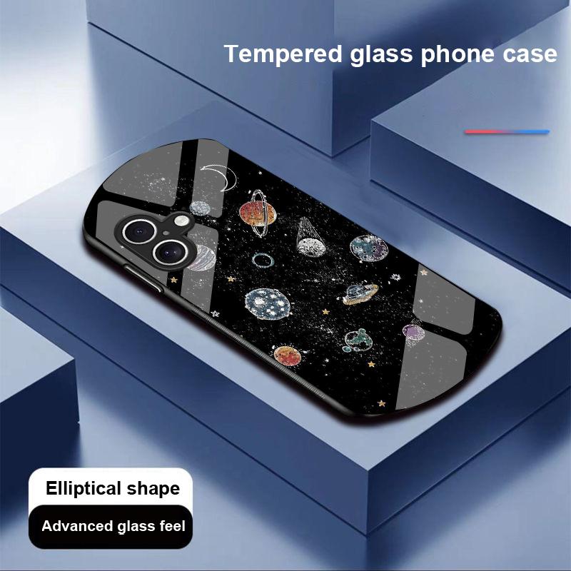 Astronaut Planet For Apple IPhone 16 11 13 15 14 Pro Max 12 Mini 7 8 Plus XR X XS Elliptical Shaped Tempered Glass Phone Case