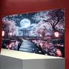 2D Magical Japanese Night Tapestry Cherry Blossom & Torii Gate Under Full Moon Wall Art