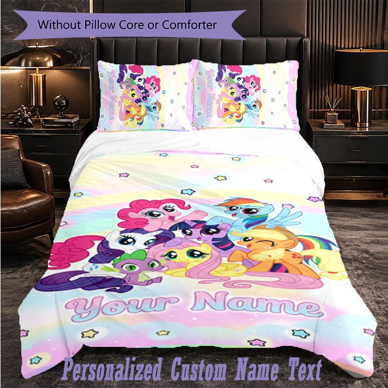 Personalized 3Pcs Bedding SetMy Little Pony Custom Text Duvet Cover Pillowcase Set Bedroom Gift