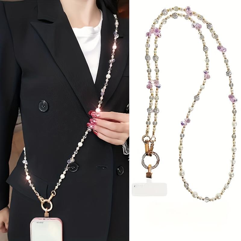 Sparkling Beads Long Phone Strap, Adjustable Durable Lanyard for Women PU