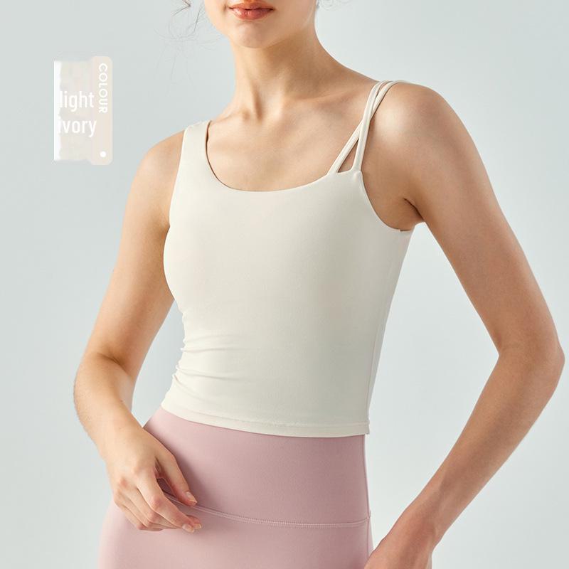 Women's Slim Fit Yoga Vest with Water Drop Cup – Supportive and Stylish Solid Color Fitness Wear