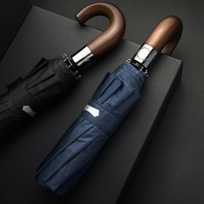 Automatiskt Vikbart Paraply Män Kvinnor 10K Starkt Vindtätt Regnparaplyer Anti UV Solskydd Trähandtag