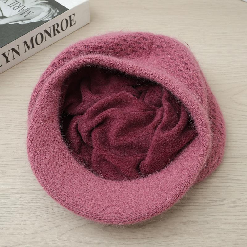 Autumn and Winter Casual Bright Diamond Rabbit Hair Mother Hat Versatile Plus Velvet Thickened Cold Proof Duck Tongue Cap Can Scarf Warm Set New