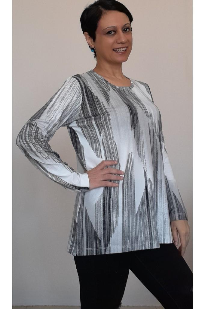 Damen Stil Übergröße T-Shirt Weiß Schwarz Gemustert Rundhals gekämmte Baumwolle Viskose T-Shirt