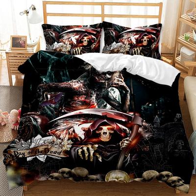 Skull Duvet Cover Set King Queen Size Black Gothic Skeleton Bedding Set for Teens Adults Halloween Scary Polyester Quilt Cover