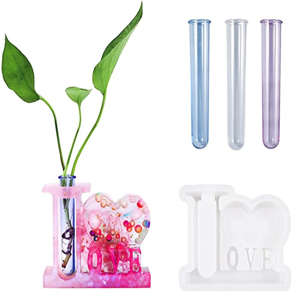 Diy Silicone  Mold Love-shaped Photo Frame Flower Arrangement Device Desktop Decoration Epoxy Resin Die (including 3 Transparent Test Tubes)
