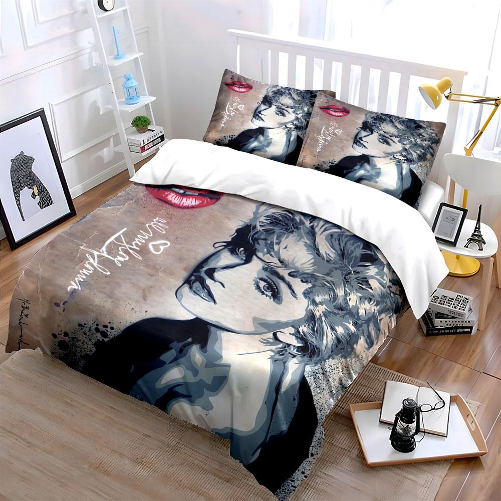Pop Art Portrait with Red Lips Bedding Duvet Cover Set Duvet Cover Pillowcases (1*Duvet Cover 2*Pillowcases, Without Duvet Insert)