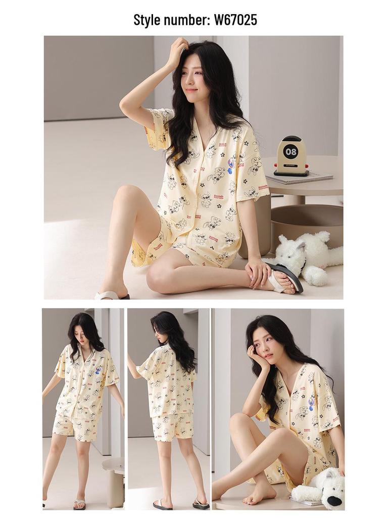 Women's Summer Modal Pajamas: Short Sleeve, Thin Style, with Chest Pads, Round Neck – Sweet Student Homewear