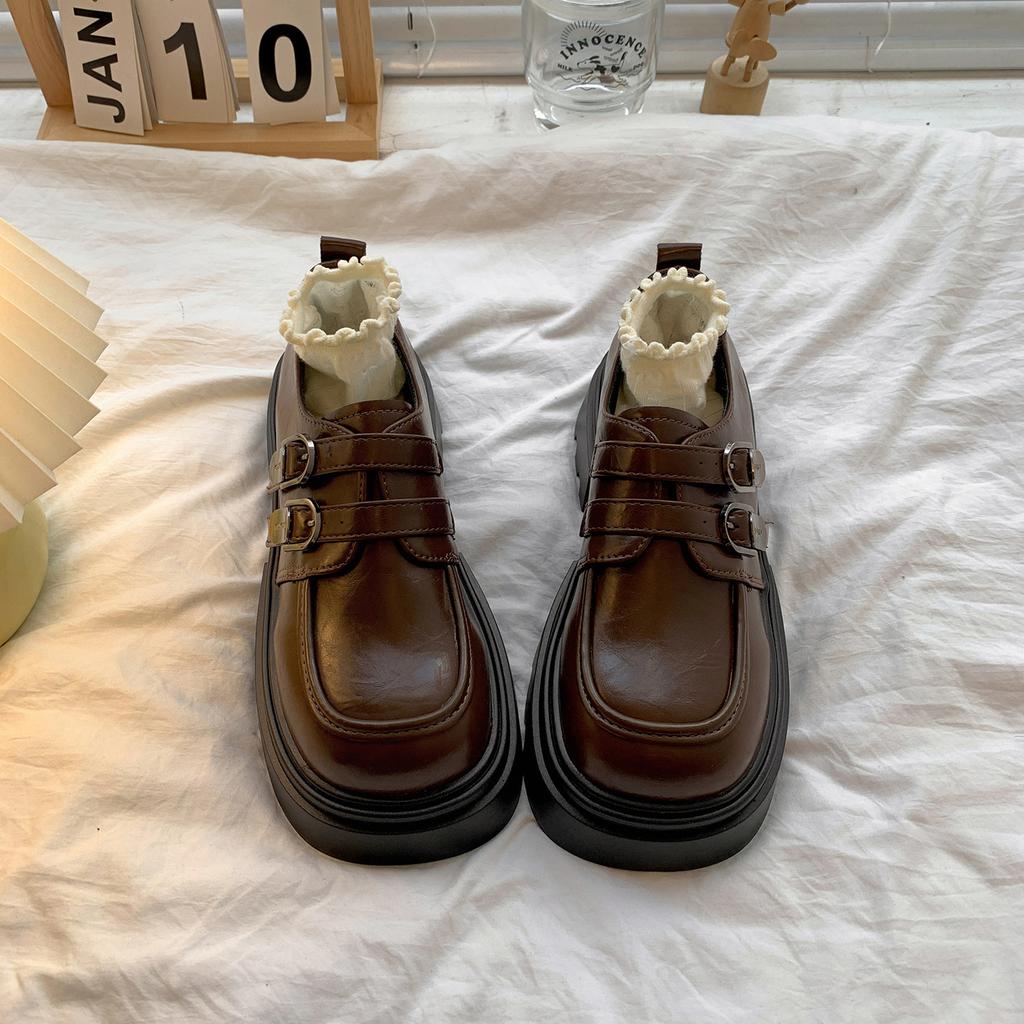 Black British Style Heightened Platform Small Leather Shoes Women's 2025 New Summer Versatile Soft-soled French Mary Jane Single Shoes