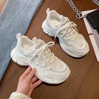 Damen Mesh Atmungsaktive Sportschuhe Frühling Neu Dicke Sohle Schnürschuhe Lässige Schuhe Modische und Leichte Sportschuhe