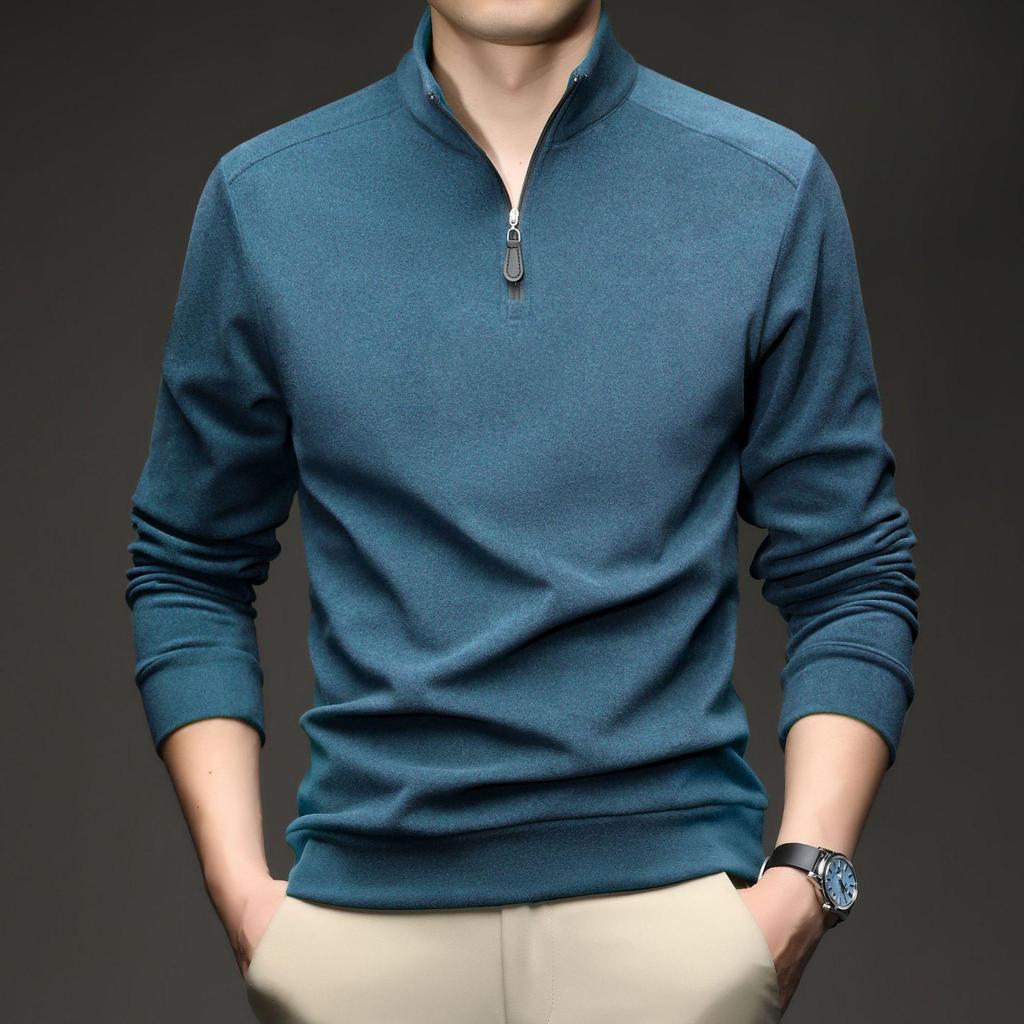Men's Double-Sided Fleece Half-Zip Long-Sleeve T-Shirt with Half-High Collar - Warm Winter Base Layer Sweatshirt